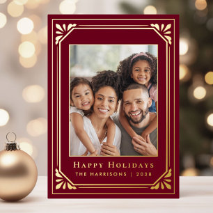 Christmas Art Deco Photo Gold Foil Holiday Card