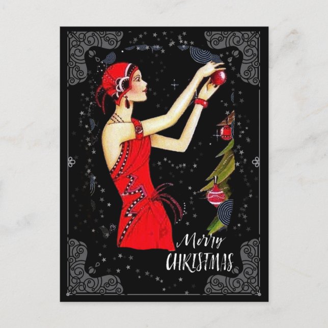 Christmas Art Deco Retro Vintage Lady Postcard (Front)