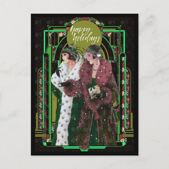 Christmas Art Deco Vintage Retro Ladies Postcard (Front)