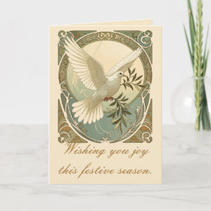 Christmas Art Nouveau Stylised Dove Illustration Holiday Card