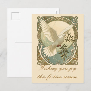 Christmas Art Nouveau Stylised Dove Illustration Holiday Postcard