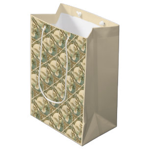 Christmas Art Nouveau Stylised Dove Illustration Medium Gift Bag