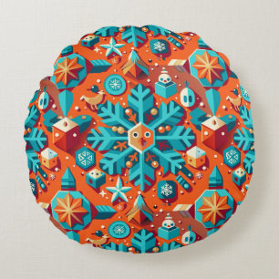 Christmas art stylised snowflake round cushion