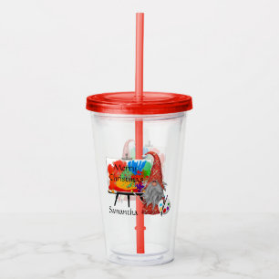 Christmas Artist Gnome Acrylic Tumbler