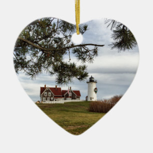 Christmas at Nobska Lighthouse Cape Cod Gifts Ceramic Ornament