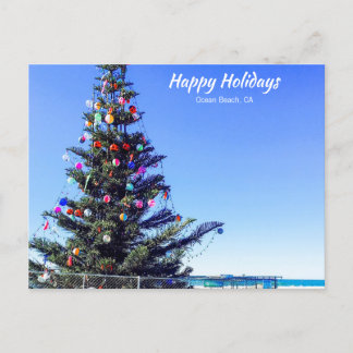 Christmas at Ocean Beach, CA Holiday Postcard
