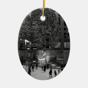 Christmas at Rockefeller Centre & the Ice Skaters Ceramic Ornament