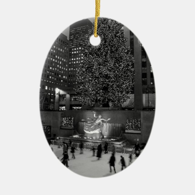 Christmas at Rockefeller Centre & the Ice Skaters Ceramic Ornament (Front)