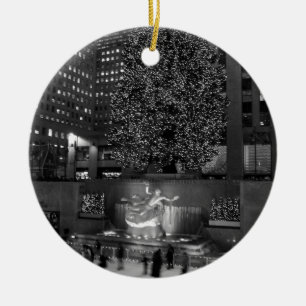 Christmas at Rockefeller Centre & the ice skaters Ceramic Ornament