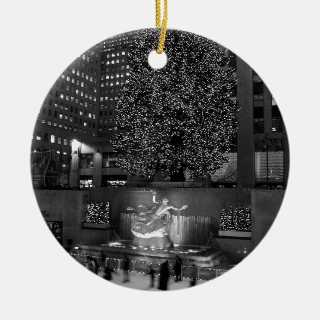 Christmas at Rockefeller Centre & the ice skaters Ceramic Ornament (Front)