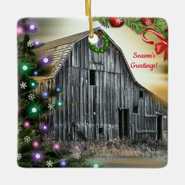 Christmas At The Barn Ceramic Ornament (Front)