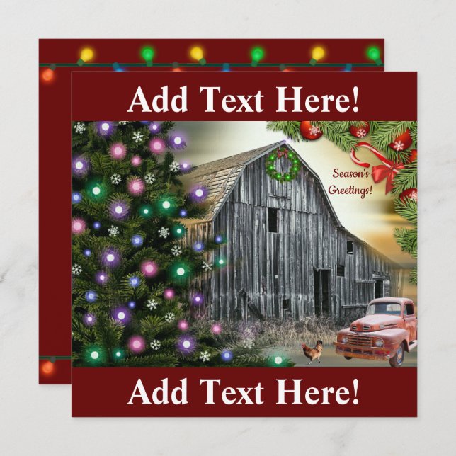 Christmas At The Barn Farm Truck Hen Thank You Card (Front/Back)