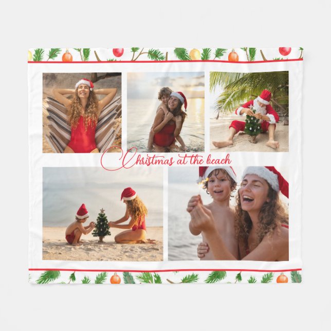 Christmas At The Beach 5 Photo Collage Modern Fleece Blanket (Front (Horizontal))