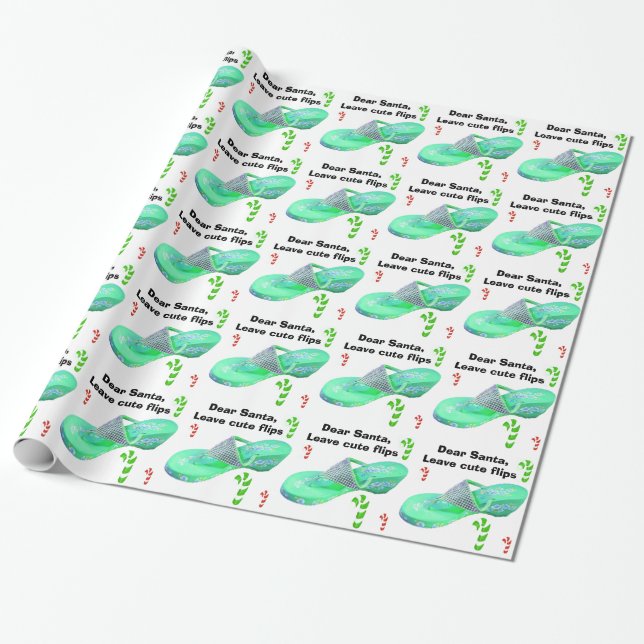 Christmas at the Beach Flip Flop Sandals Wrapping Paper (Unrolled)