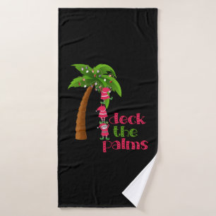 CHRISTMAS AT THE BEACH graphic SANTAS ELVES PALM Bath Towel