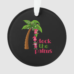 CHRISTMAS AT THE BEACH graphic SANTAS ELVES PALM Ornament