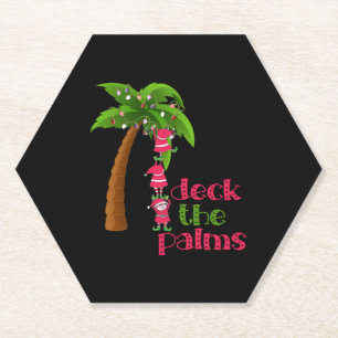 CHRISTMAS AT THE BEACH graphic SANTAS ELVES PALM Paper Coaster