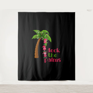 CHRISTMAS AT THE BEACH graphic SANTAS ELVES PALM Tapestry