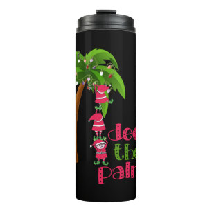 CHRISTMAS AT THE BEACH graphic SANTAS ELVES PALM Thermal Tumbler