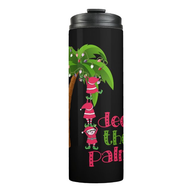 CHRISTMAS AT THE BEACH graphic SANTAS ELVES PALM Thermal Tumbler (Front)