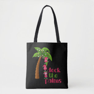 CHRISTMAS AT THE BEACH graphic SANTAS ELVES PALM Tote Bag