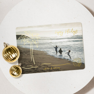 Christmas at the Beach - Happy Holidays Foil Holiday Card