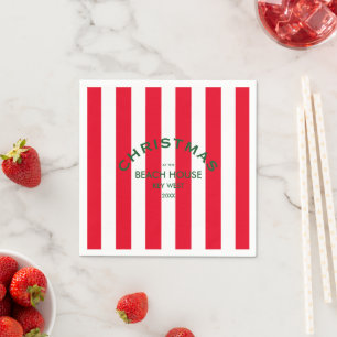 Christmas At The Beach House Red Cabana Stripe  Napkin
