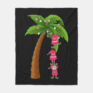 CHRISTMAS AT THE BEACH print SANTAS ELVES PALM Fleece Blanket