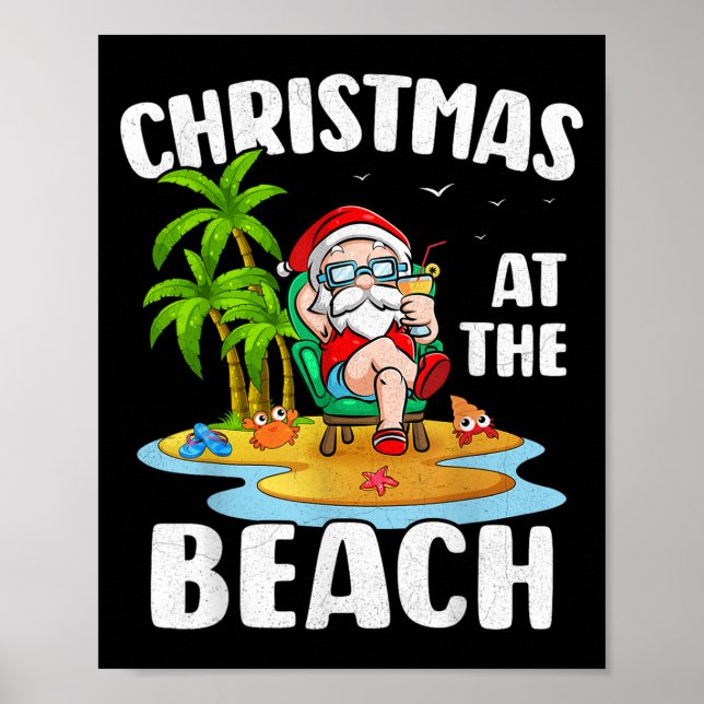 Christmas At The Beach Summer Santa Christmas In J Poster (Front)