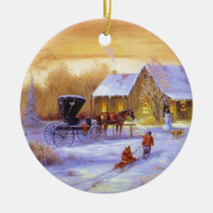Christmas At the Cabin Ceramic Ornament
