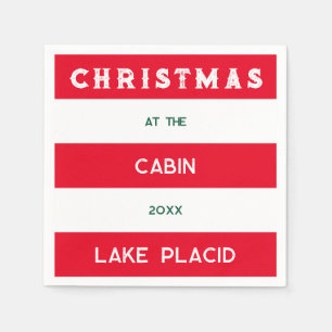 Christmas At The Cabin Red Nautical Stripe Lake Napkin