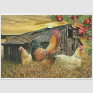 Christmas At The Chicken Coop Rooster Hens Tissue Paper