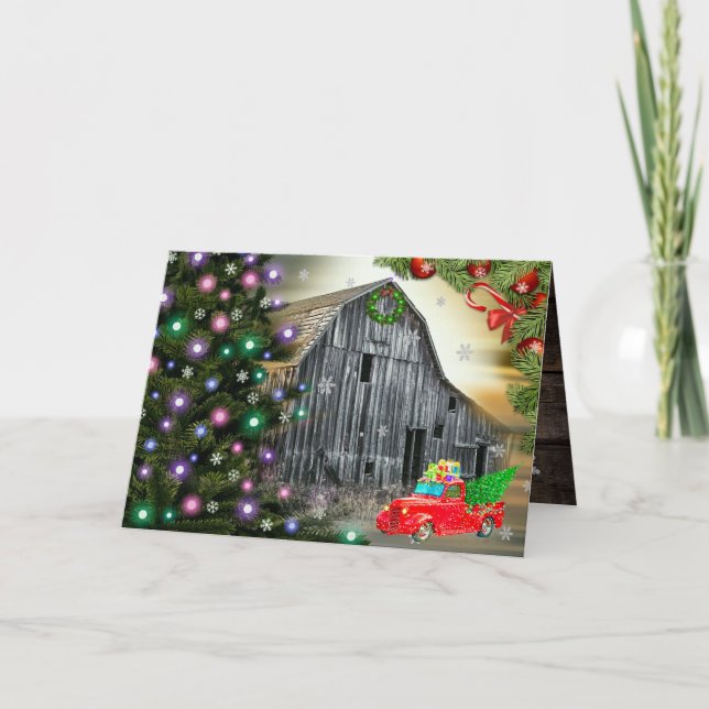Christmas At The Farm Barn Christmas Tree Holiday Card (Front)