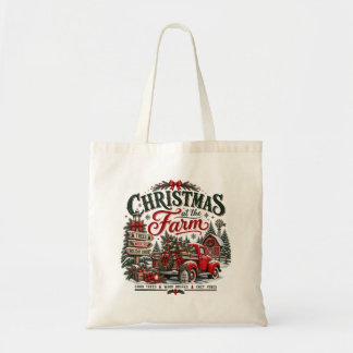 Christmas at the Farm Red Truck Festive Shopping Tote Bag
