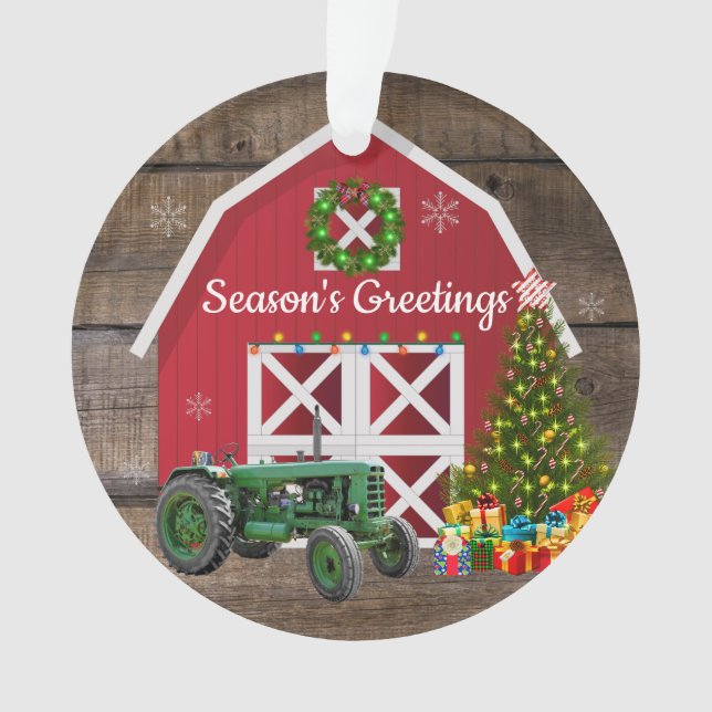 Christmas At The Farm Tractor Tree Red Barn Ornament (Front)
