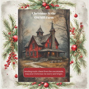 Christmas at the Old Mill Farm Rustic Country Life Holiday Card