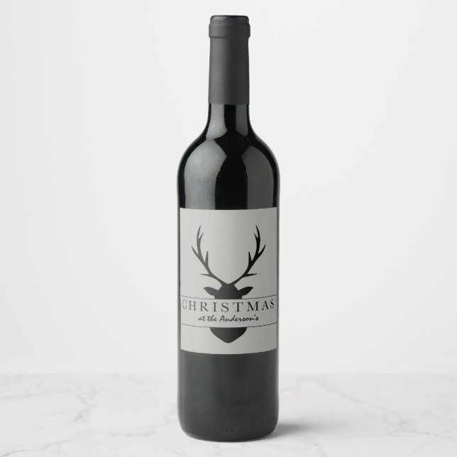 christmas at the... rustic, woodland, stag wine label (Front)