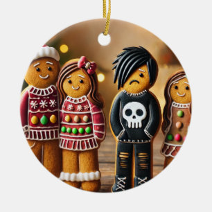 Christmas Attitude funny gingerbread man goth teen Ceramic Ornament