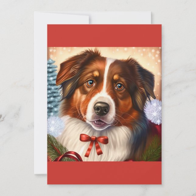  Christmas Australian Shepard Dog Gift T-Shirt Holiday Card (Front)