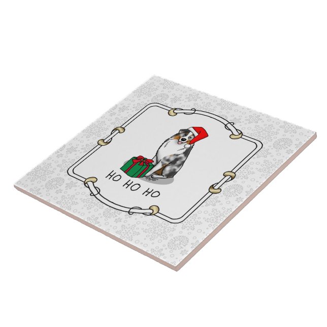 Christmas Australian Shepherd (blue merle tan/w 1) Ceramic Tile (Side)