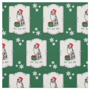 Christmas Australian Shepherd (blue merle tan/w 1) Fabric