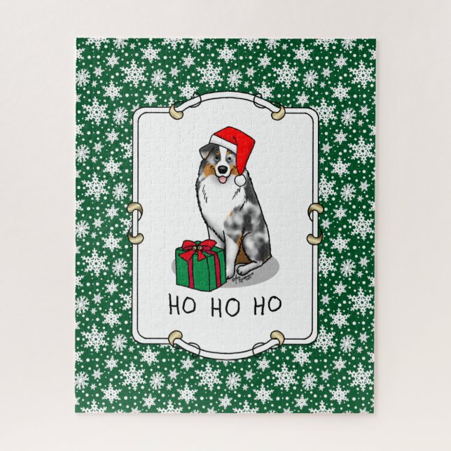 Christmas Australian Shepherd (blue merle tan/w 1) Jigsaw Puzzle (Vertical)