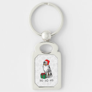 Christmas Australian Shepherd (blue merle tan/w 1) Key Ring