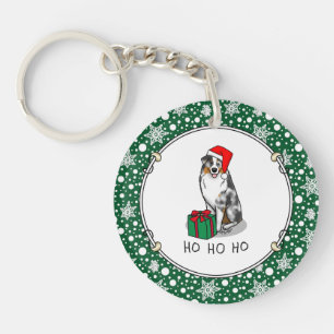 Christmas Australian Shepherd (blue merle tan/w 1) Key Ring