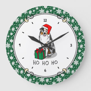 Christmas Australian Shepherd (blue merle tan/w 1) Large Clock