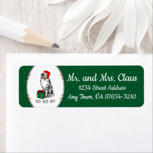 Christmas Australian Shepherd (blue merle tan/w 1) Return Address Label