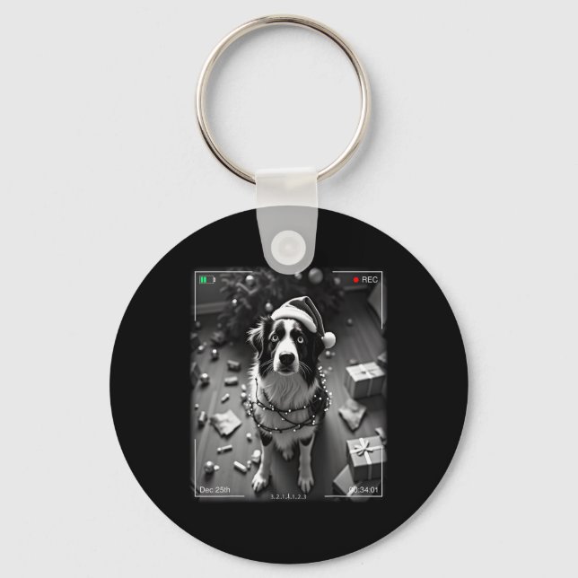 Christmas Australian Shepherd Caught On Camera  Key Ring (Front)