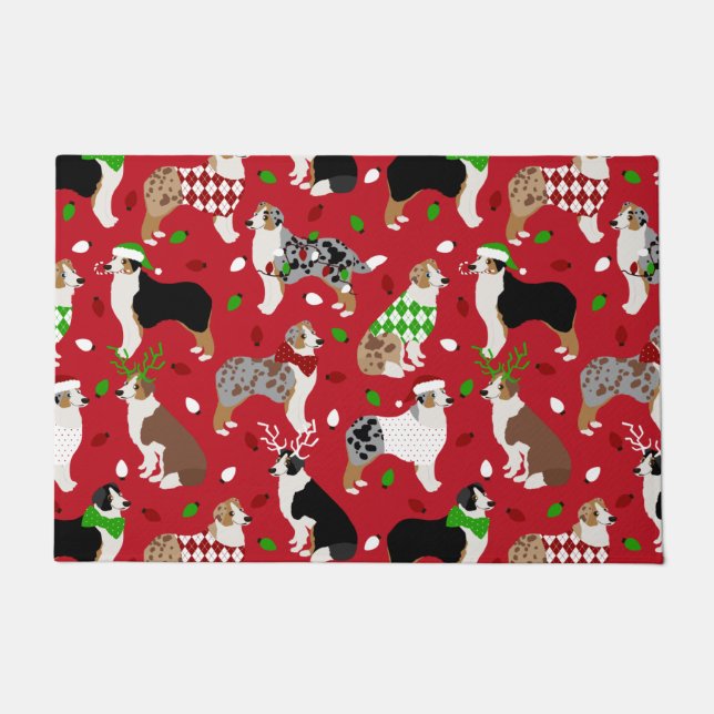 Christmas Australian Shepherd Doormat (Front)
