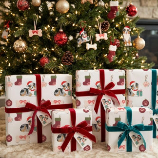 Christmas Australian Shepherd Santa Hat Pattern Wrapping Paper