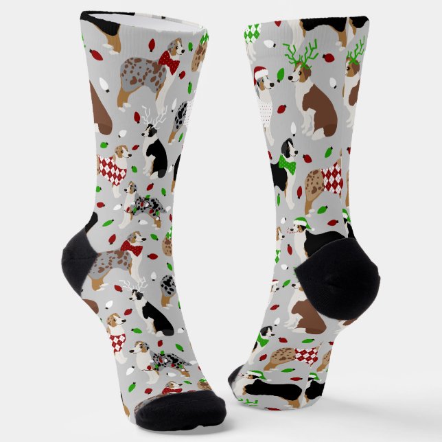 Christmas Australian Shepherd Socks (Angled)